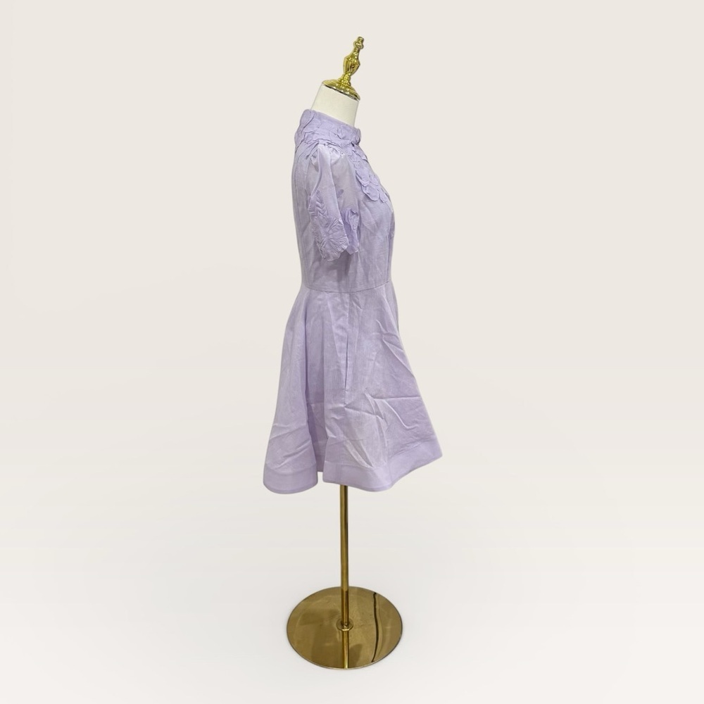Antonio Melani Iris Linen Floral Appliqué Mockneck Mini Dress Lavender NWT $299 - Picture 9 of 13